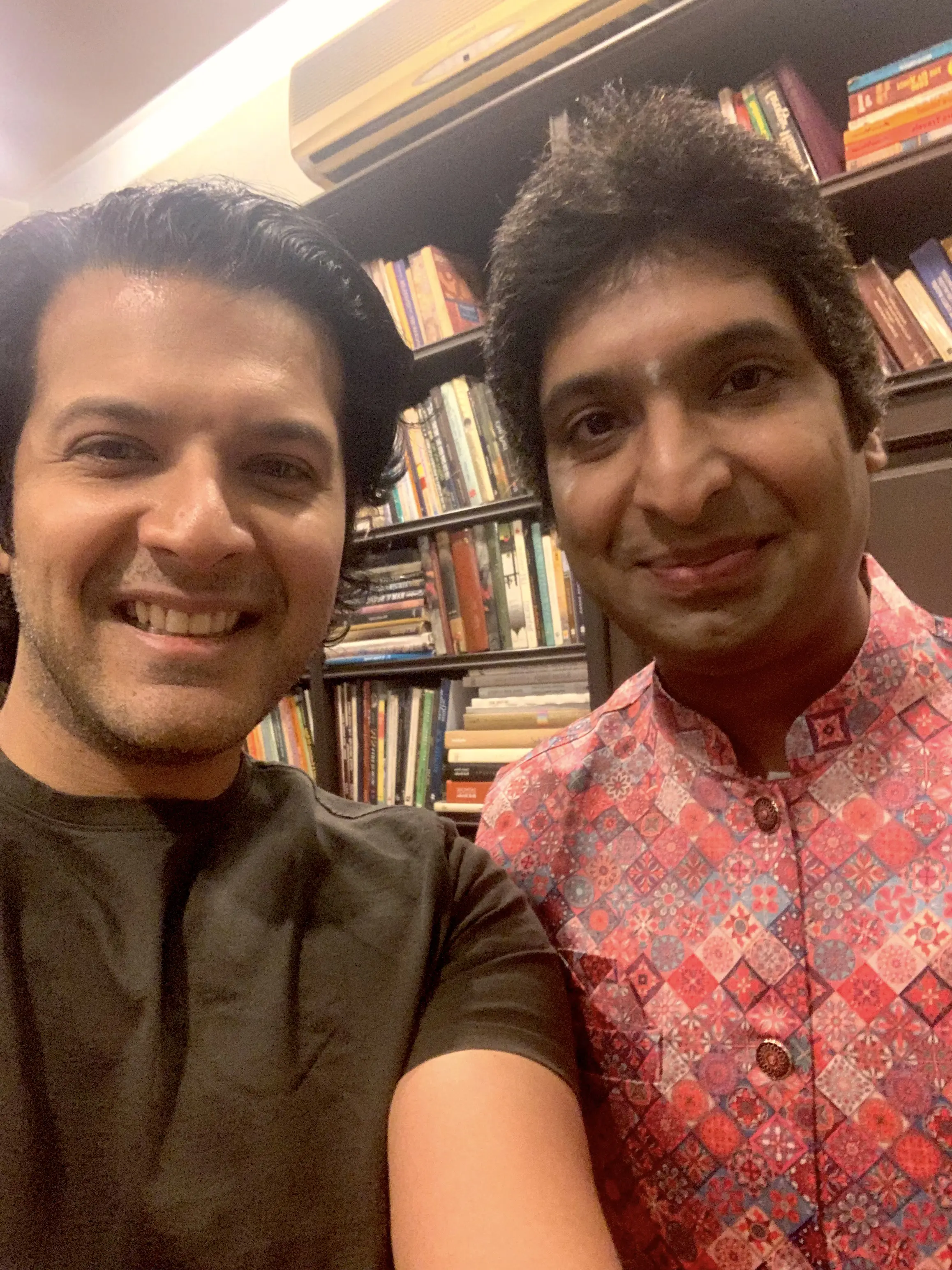 Dr. Koustubh Pare during a musical session with a Sarangi player
